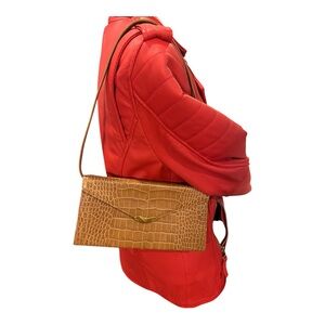 Vintage Ralph Lauren Carmel Crocodile-Embossed Envelope Style Shoulder Bag